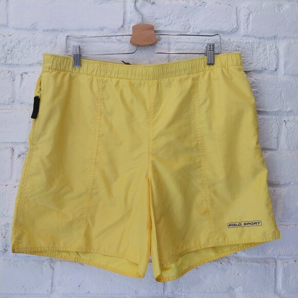 VINTAGE Polo Sport Ralph Lauren Swim Trunks Shorts Mens Medium Yellow Mesh Lined - Picture 1 of 11